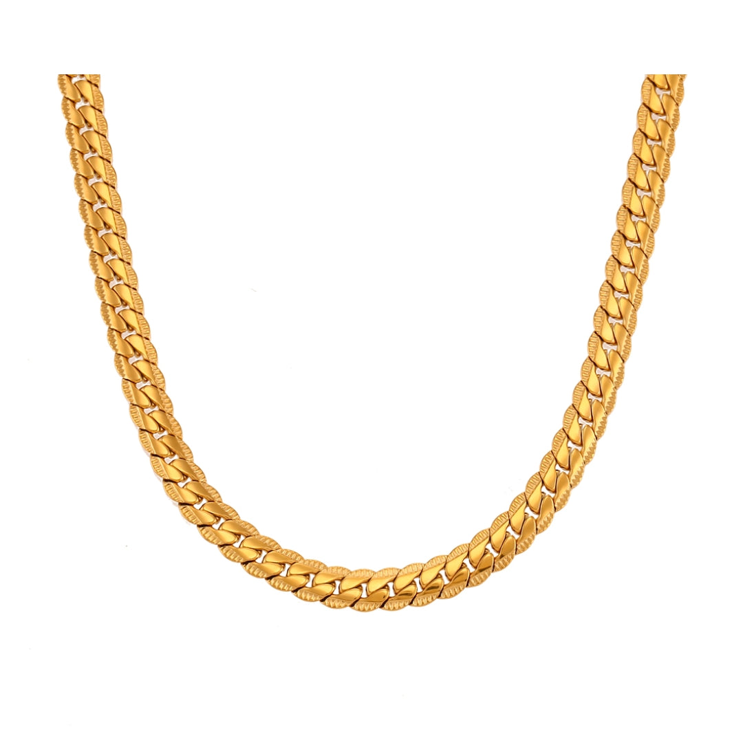Steel Necklace - Engraved Link -  Color Gold