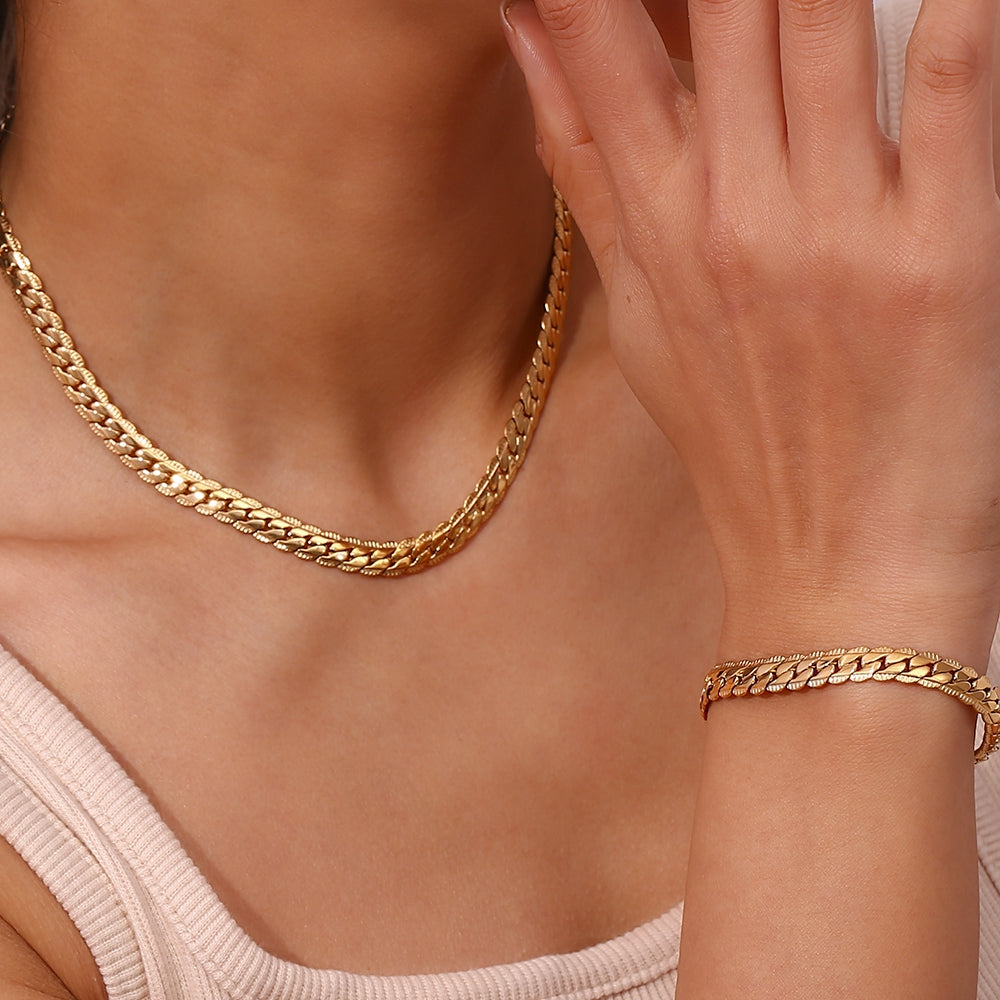 Steel Necklace - Engraved Link -  Color Gold