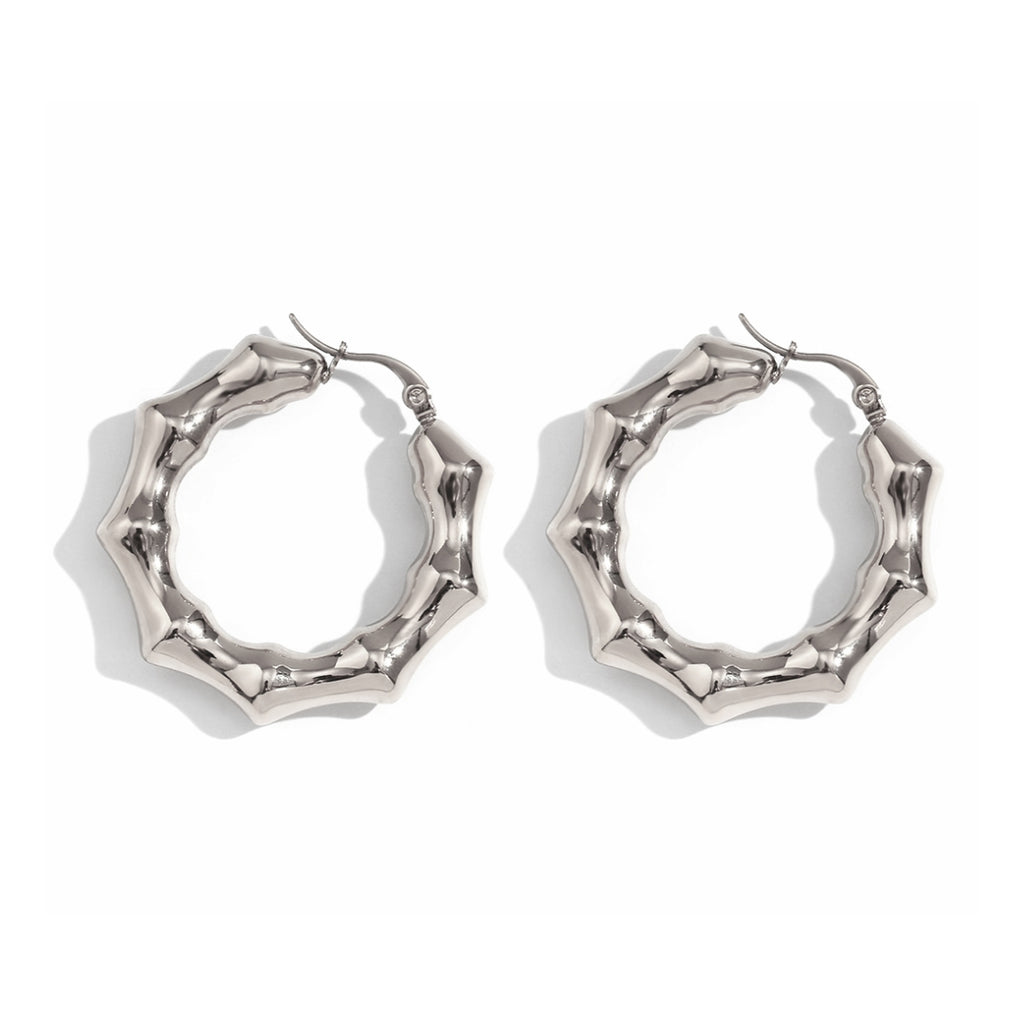 Earring Steel Aro Hollows - Bamboo  Color Gold and Color Steel