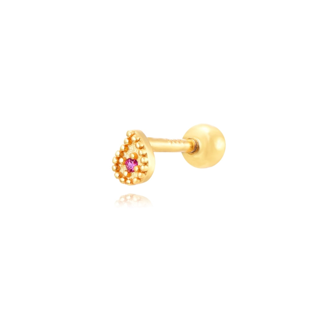 Zlatý piercing slza s růžovým zirkonem