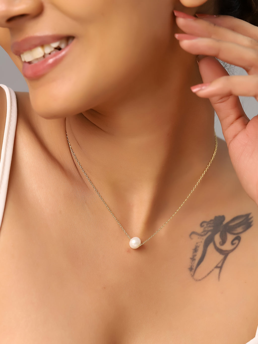 Mineral Necklace - Cultured Pearl 8 mm, 9 mm, 10.5 mm -Gold Plated and Rhodium Silver