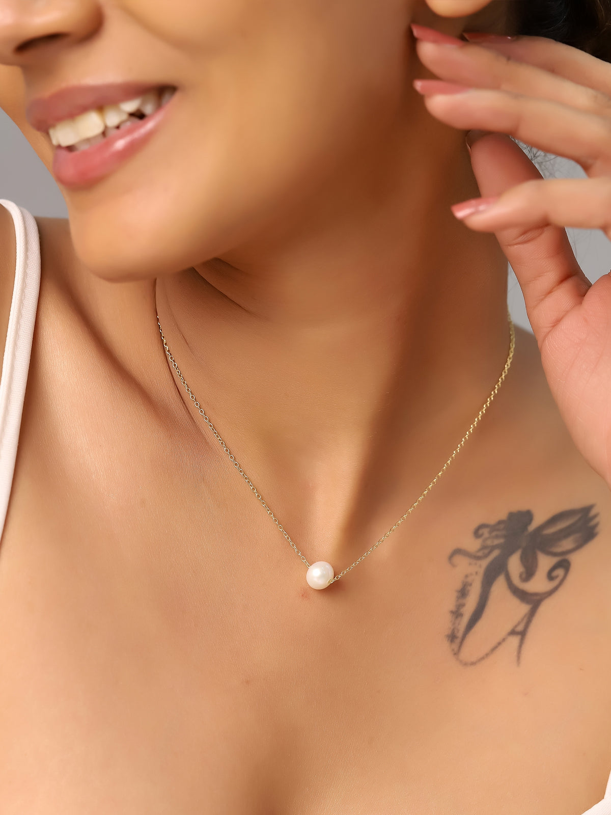 Mineral Necklace - Cultured Pearl 8 mm, 9 mm, 10.5 mm -Gold Plated and Rhodium Silver