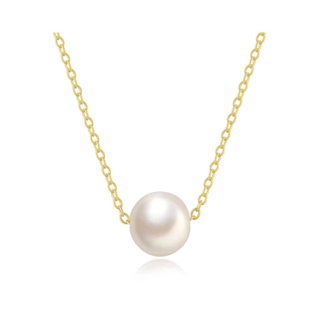 Mineral Necklace - Cultured Pearl 8 mm, 9 mm, 10.5 mm -Gold Plated and Rhodium Silver