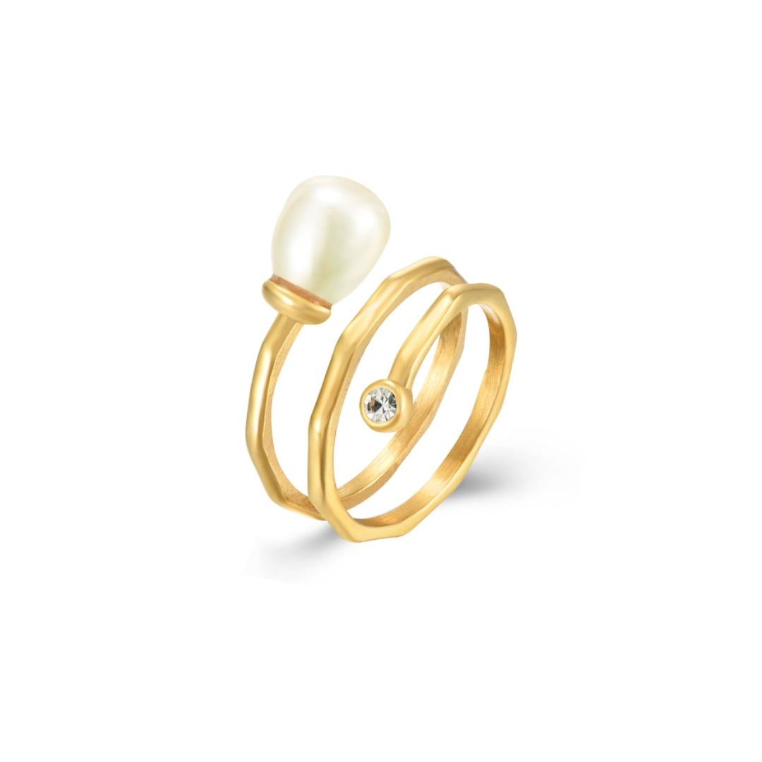 Pearl Mineral  Ring - Gold Plated