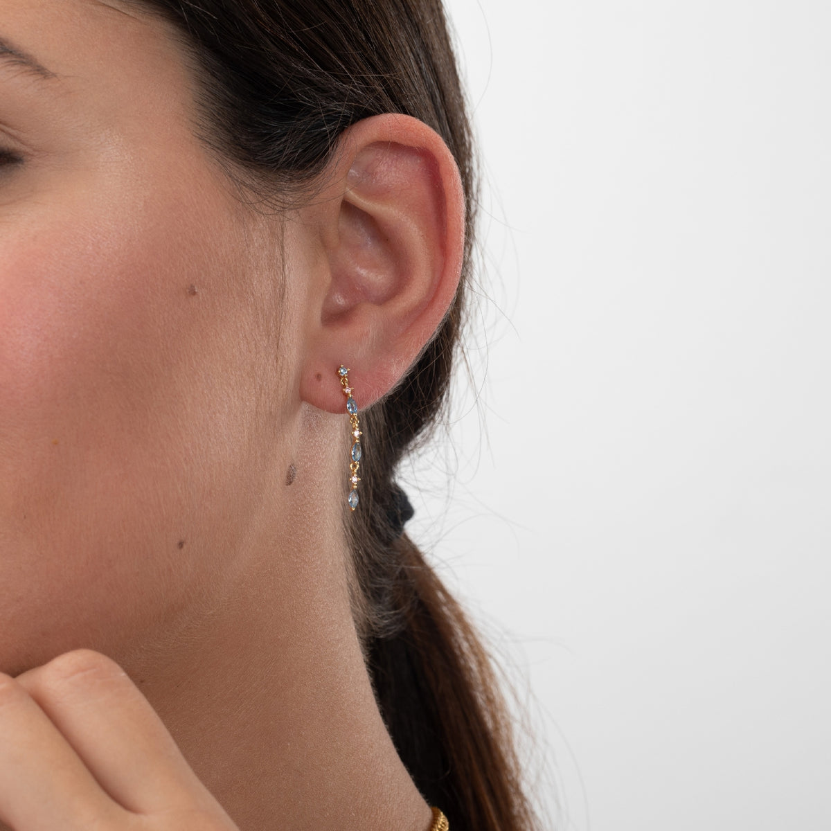 Zirconia Long Earring - Gold Plated