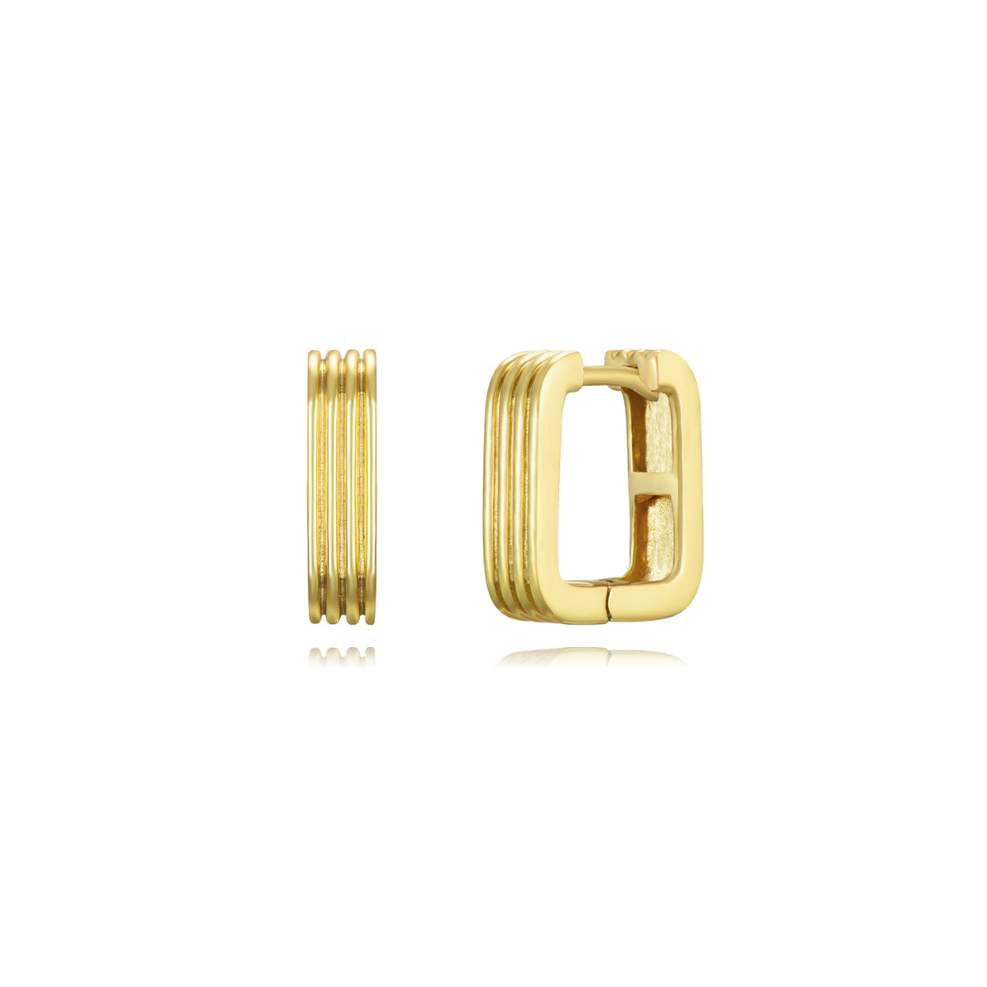 Square earrings with stripes - 14 mm - Gold plated and Rhodium Silver