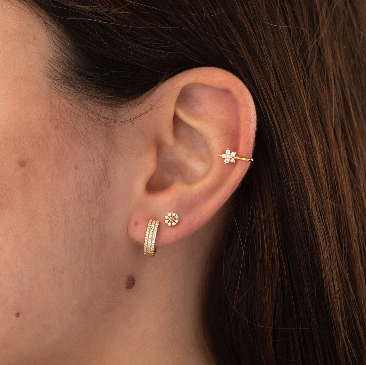 Earcuff Zirconia - Flower - Gold Plated and Rhodium Silver