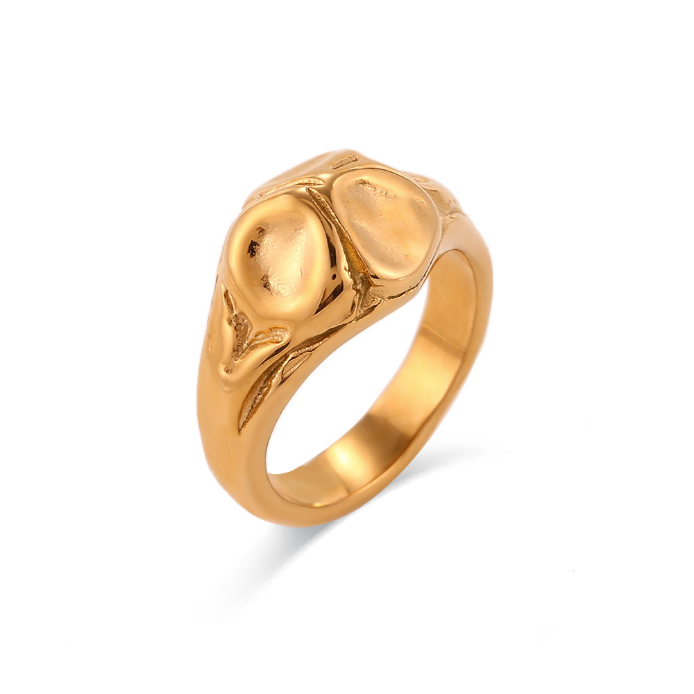 Steel Ring Hammered -  Gold Colour and Steel Colour