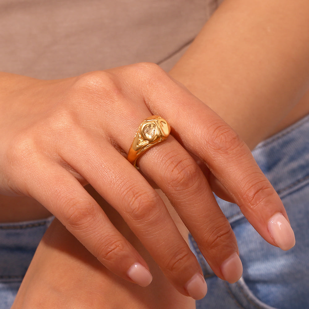 Steel Ring Hammered -  Gold Colour and Steel Colour
