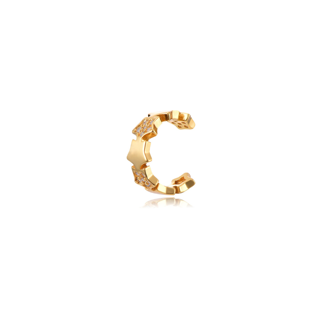 Zirconia Earrings - Star Earcuff  - Gold Plated and Rhodium Silver