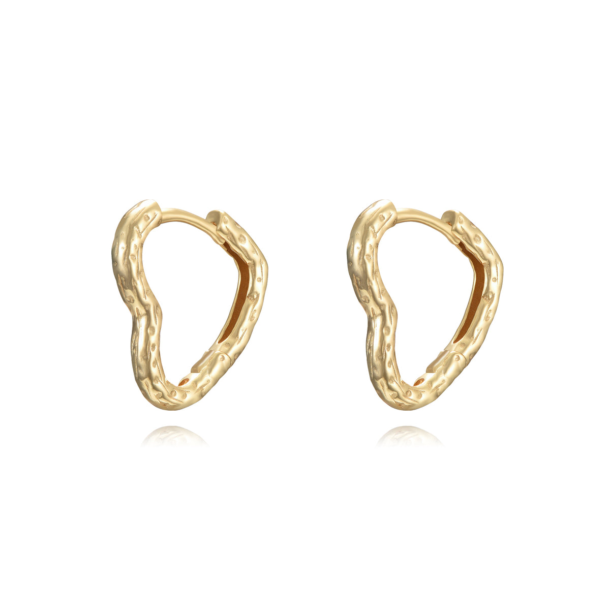 Hammered Heart Earring -  Gold Plated and Rhodium Silver