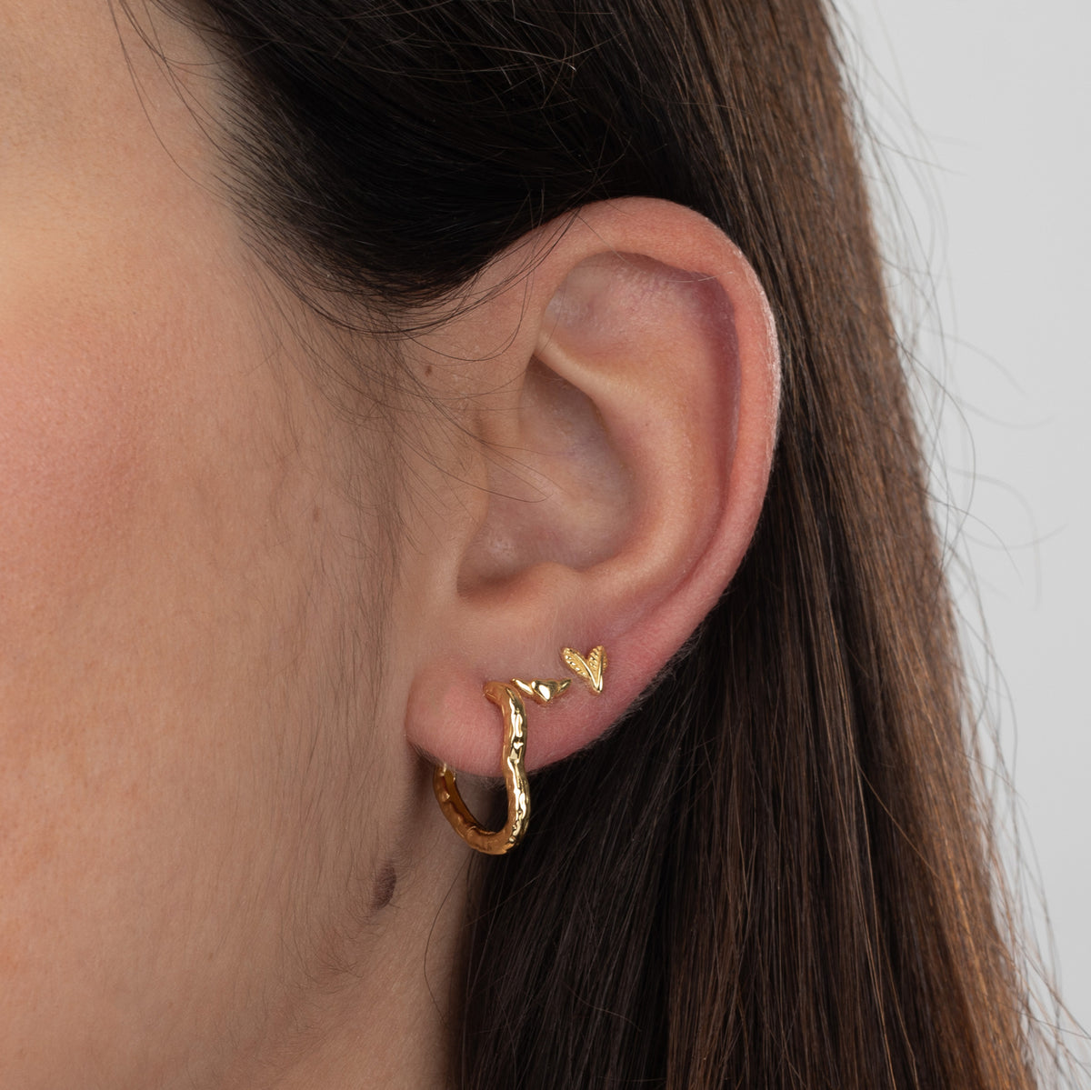 Hammered Heart Earring -  Gold Plated and Rhodium Silver