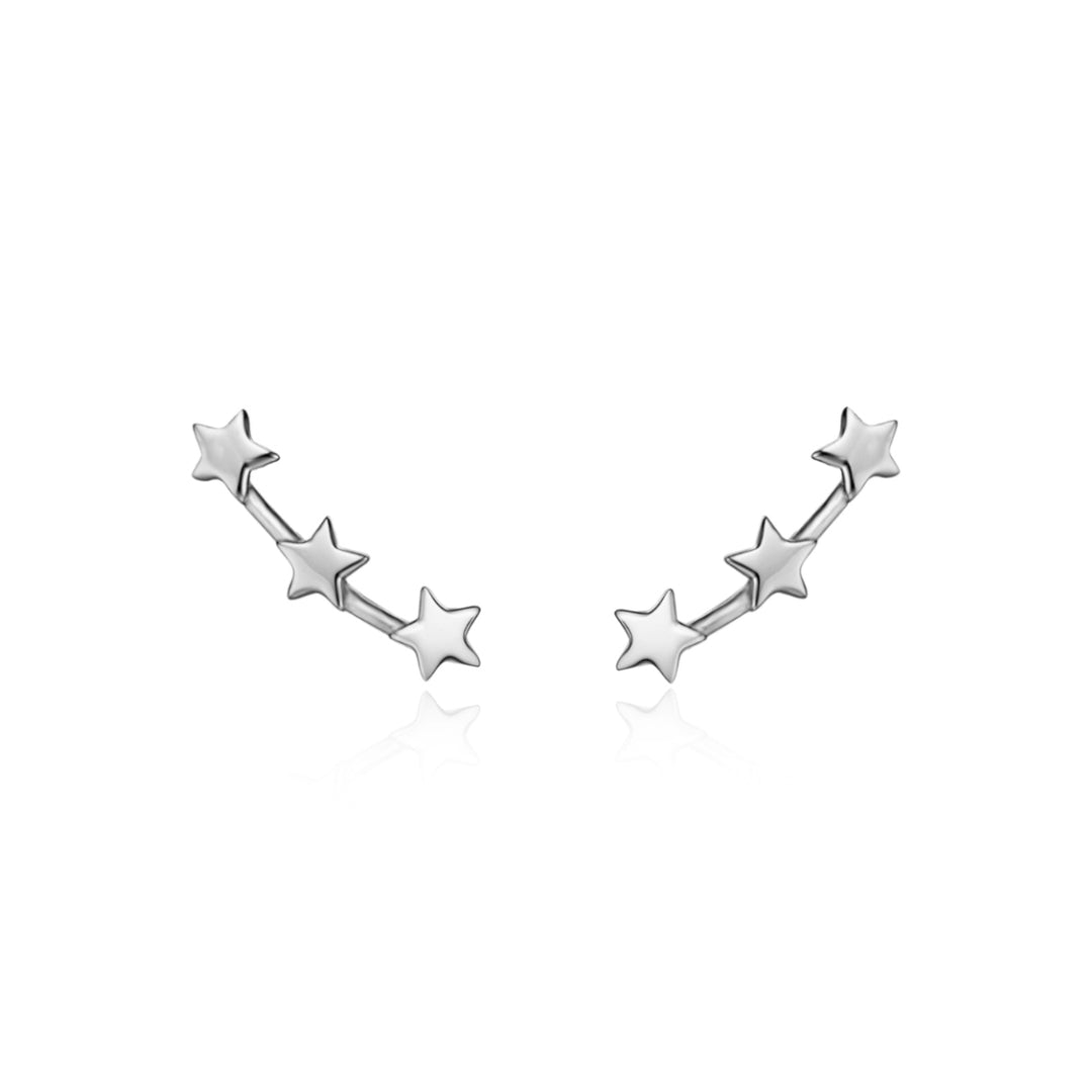 3 Star Climber Earrings - Silver Gold Plated-Silver Rhodium