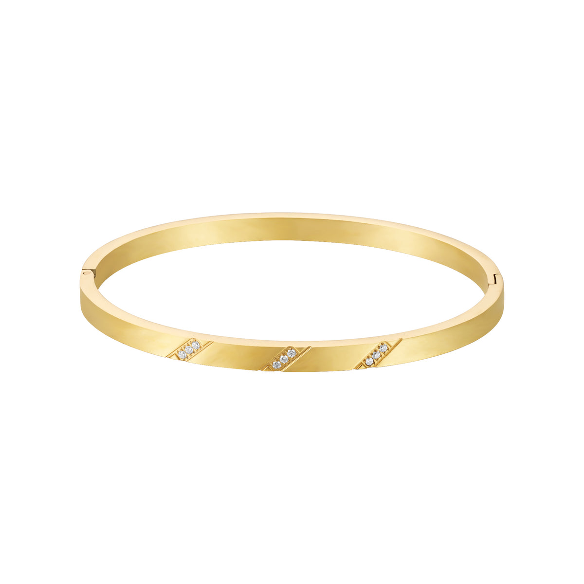 Steel Bracelet - Bangle - Zirconia - Gold Plated
