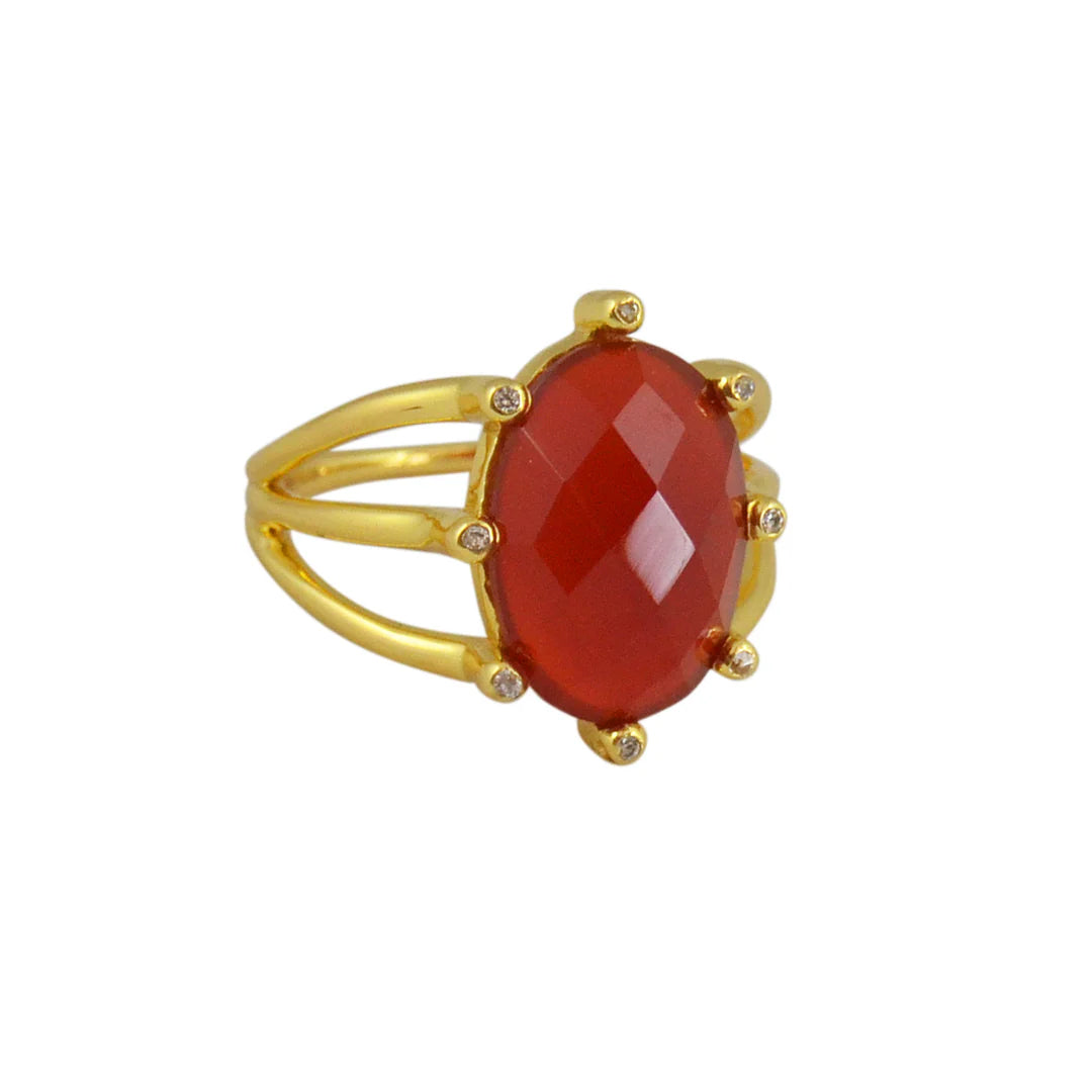 Baroque Style Gold plated Ring - Red onyx