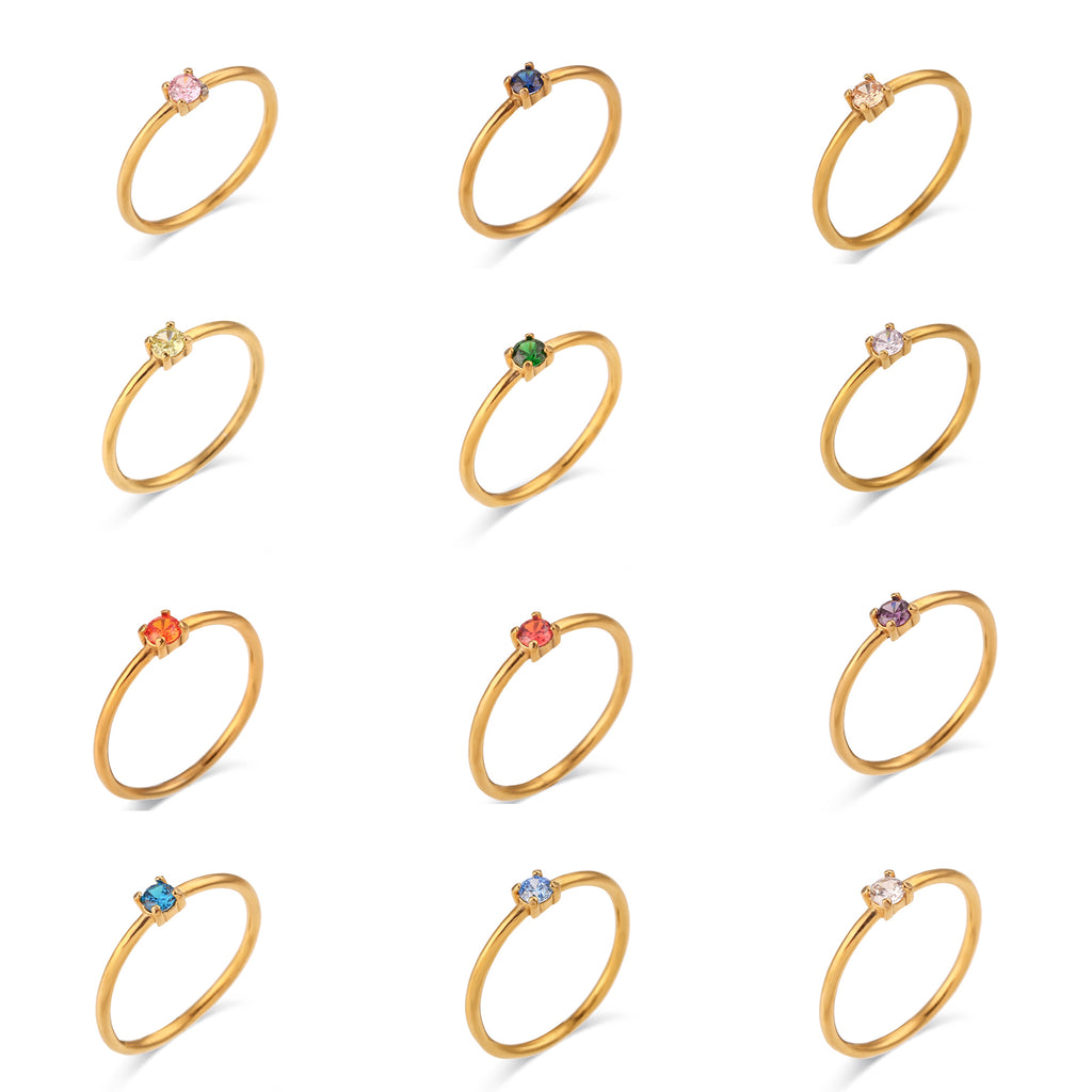 Steel Zircon Ring - Birthstone - Gold colour