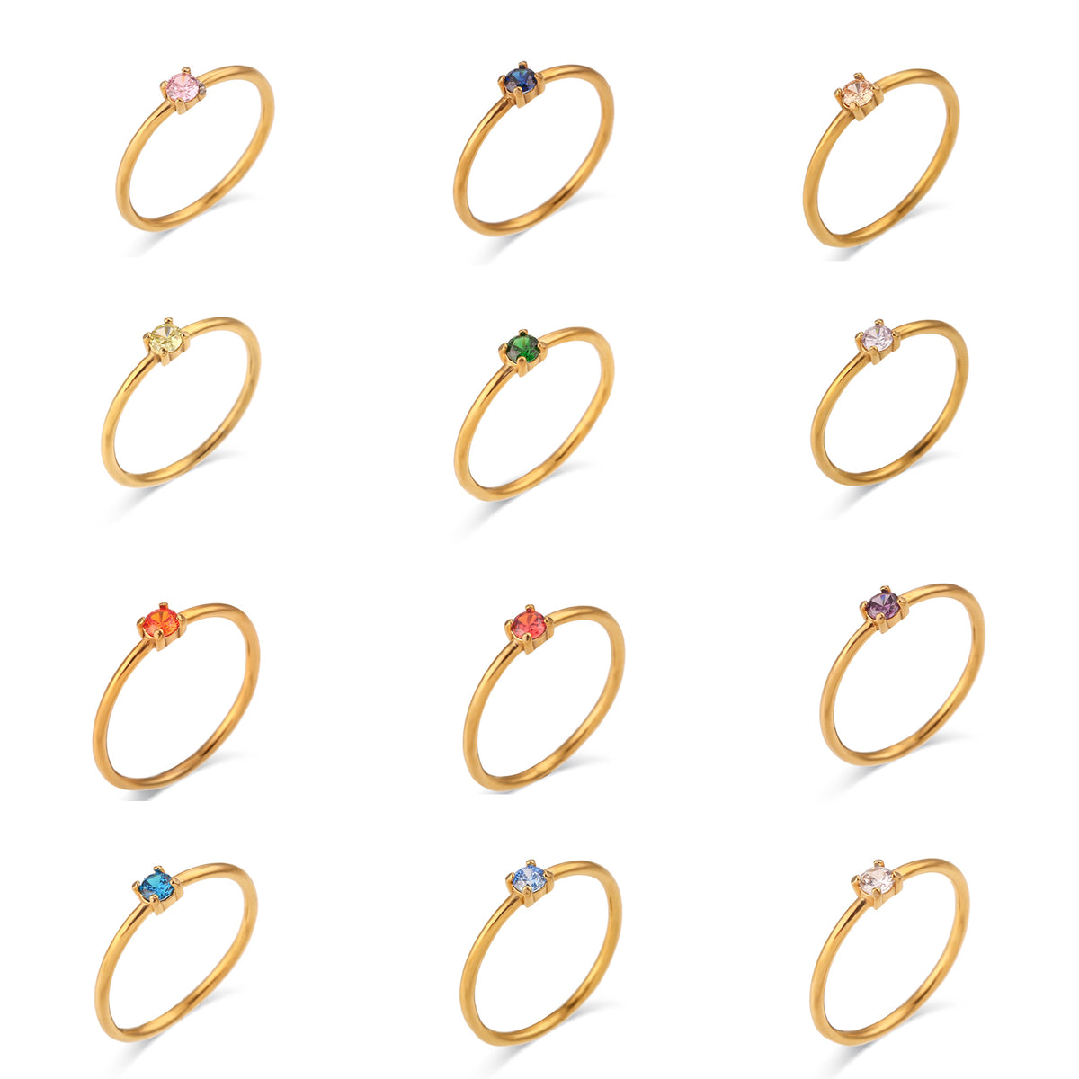 Steel Zircon Ring - Birthstone - Gold colour