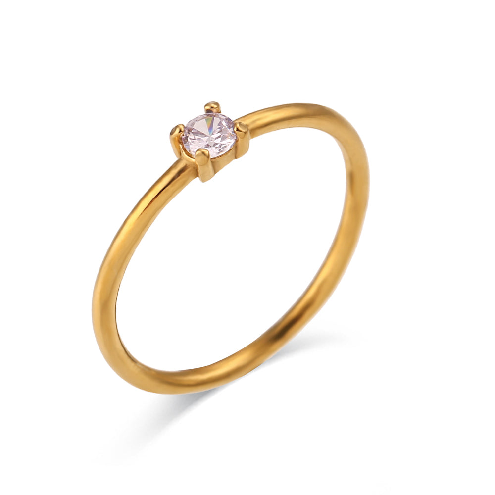 Steel Zircon Ring - Birthstone - Gold colour