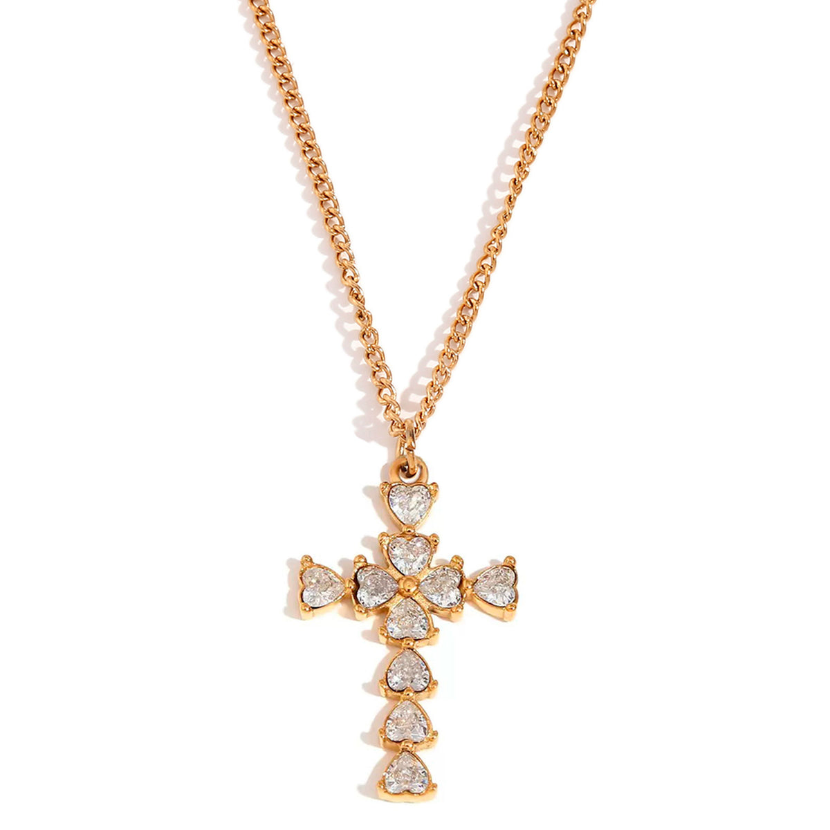 Necklace with Zirconia - Cross 28*19mm - Gold Color