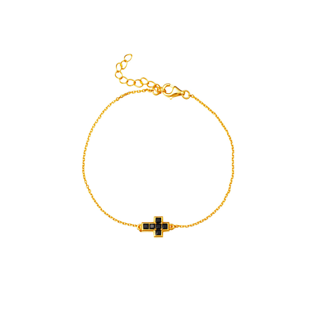 Cross Bracelet  - Zirconia - Gold Plated and Rhodium Silver