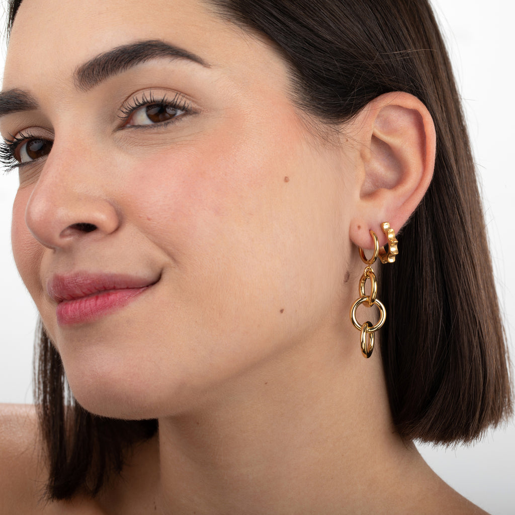 Sun Earrings - Steel Hoop - Gold Plated