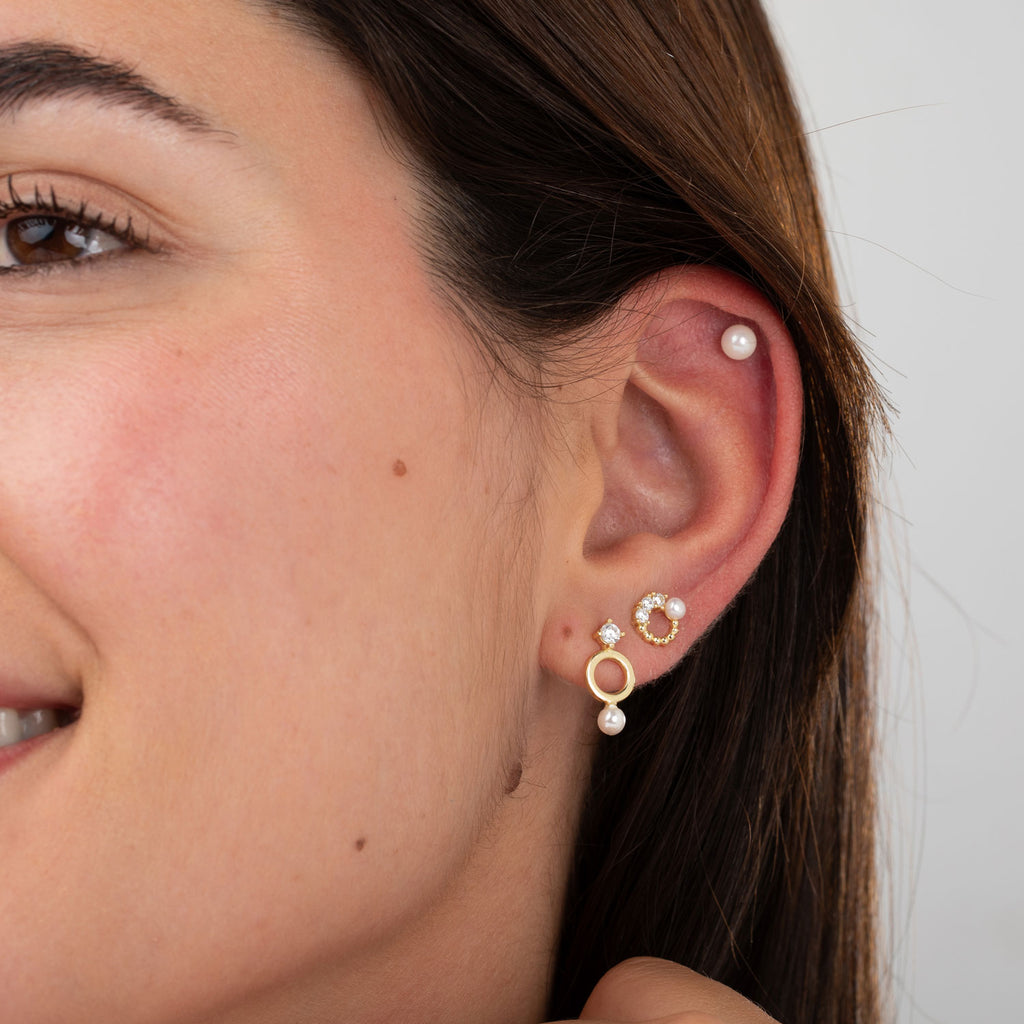Silver Zirconia and Pearl Earrings