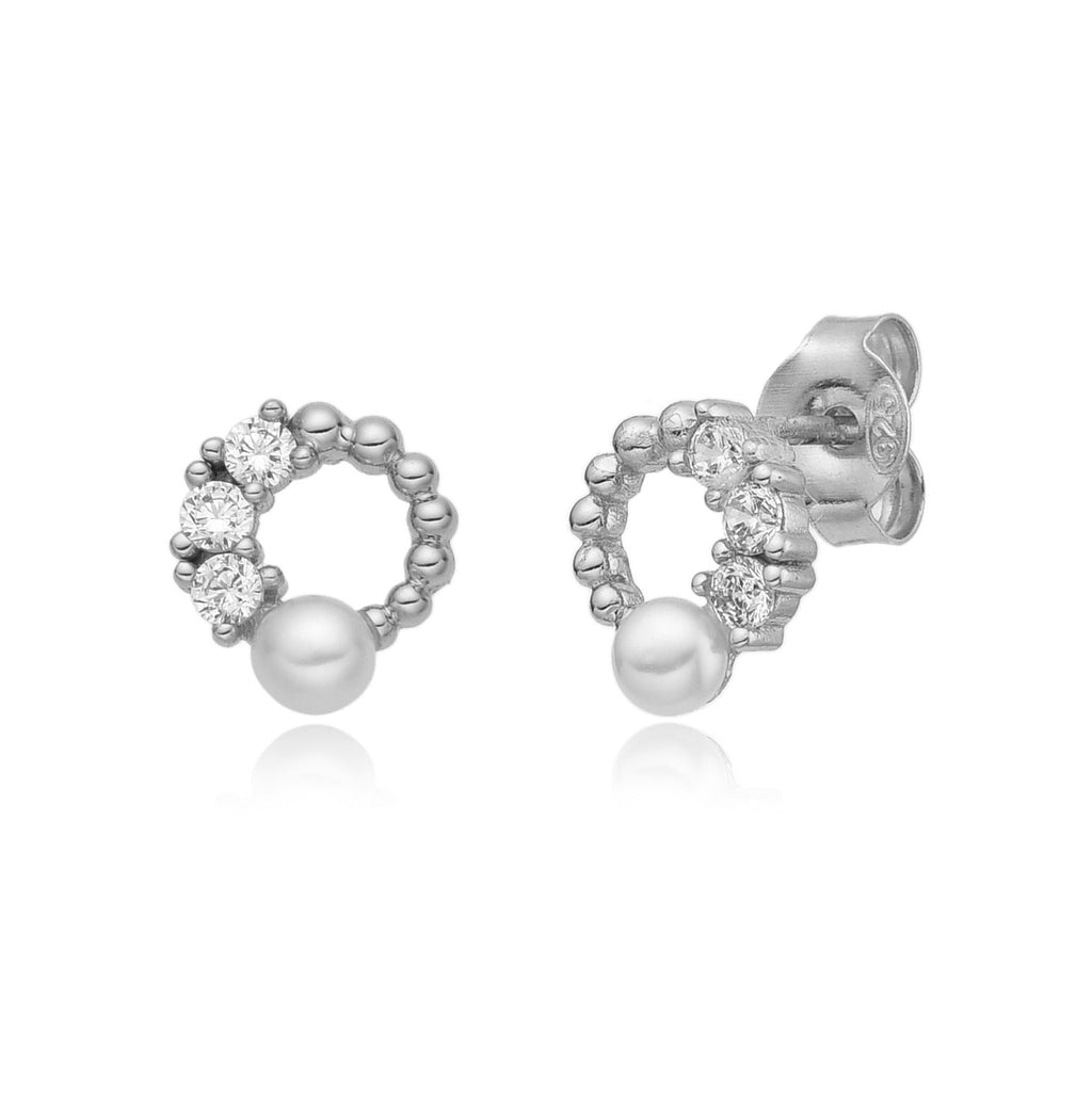 Silver Zirconia and Pearl Earrings