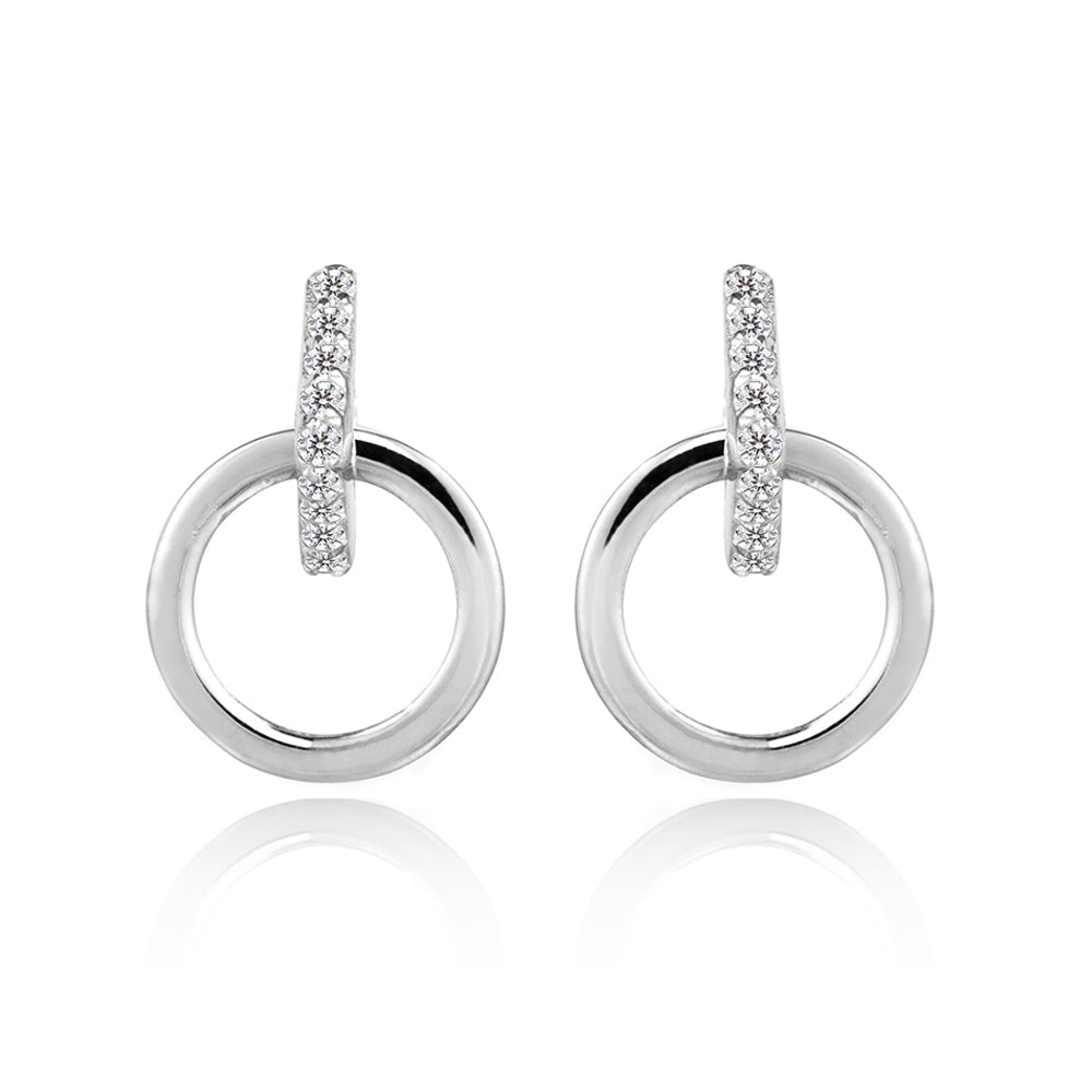 Triangle Earring - White Zircon - Rhodium Silver