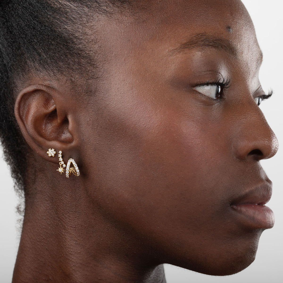 Boucles d'oreilles Étoile filante- Zirconium cubique - Argent plaqué or et rhodium