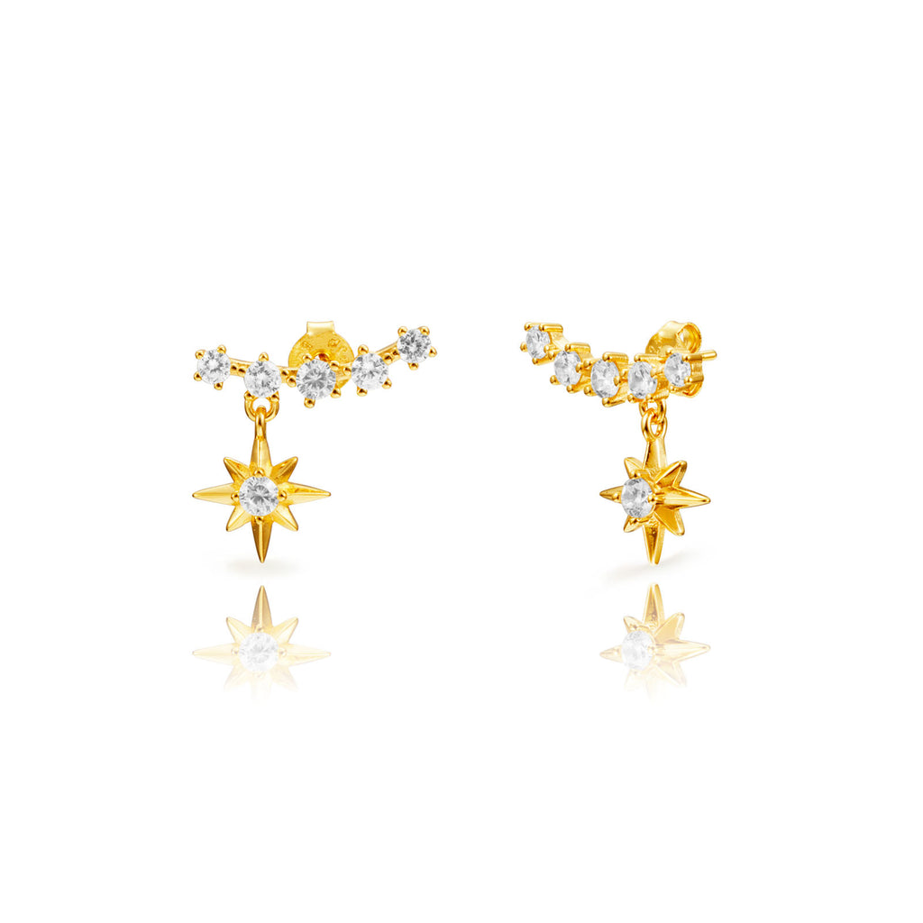 Boucles d'oreilles Étoile filante- Zirconium cubique - Argent plaqué or et rhodium