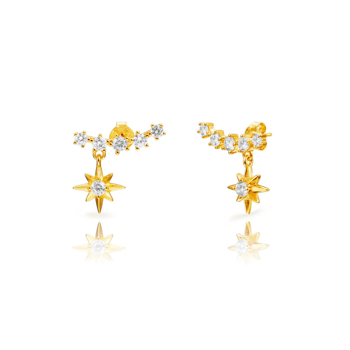 Boucles d'oreilles Étoile filante- Zirconium cubique - Argent plaqué or et rhodium