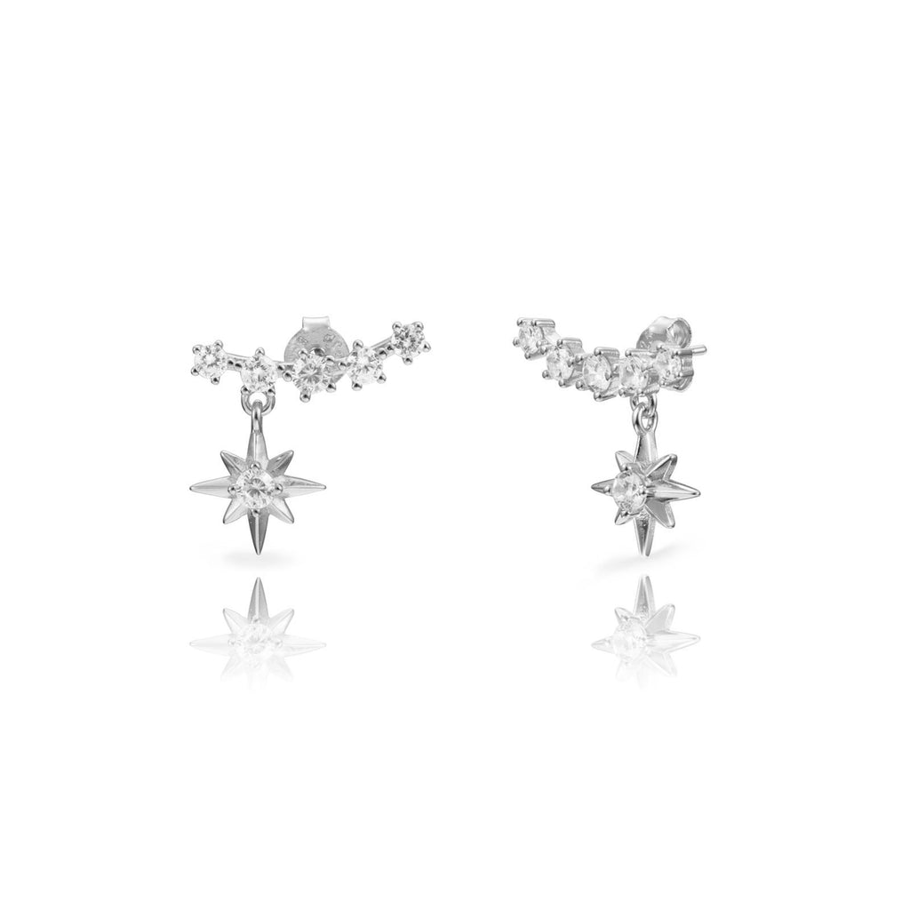 Shooting Star Earrings - Zircon - Rhodium Plated Silver