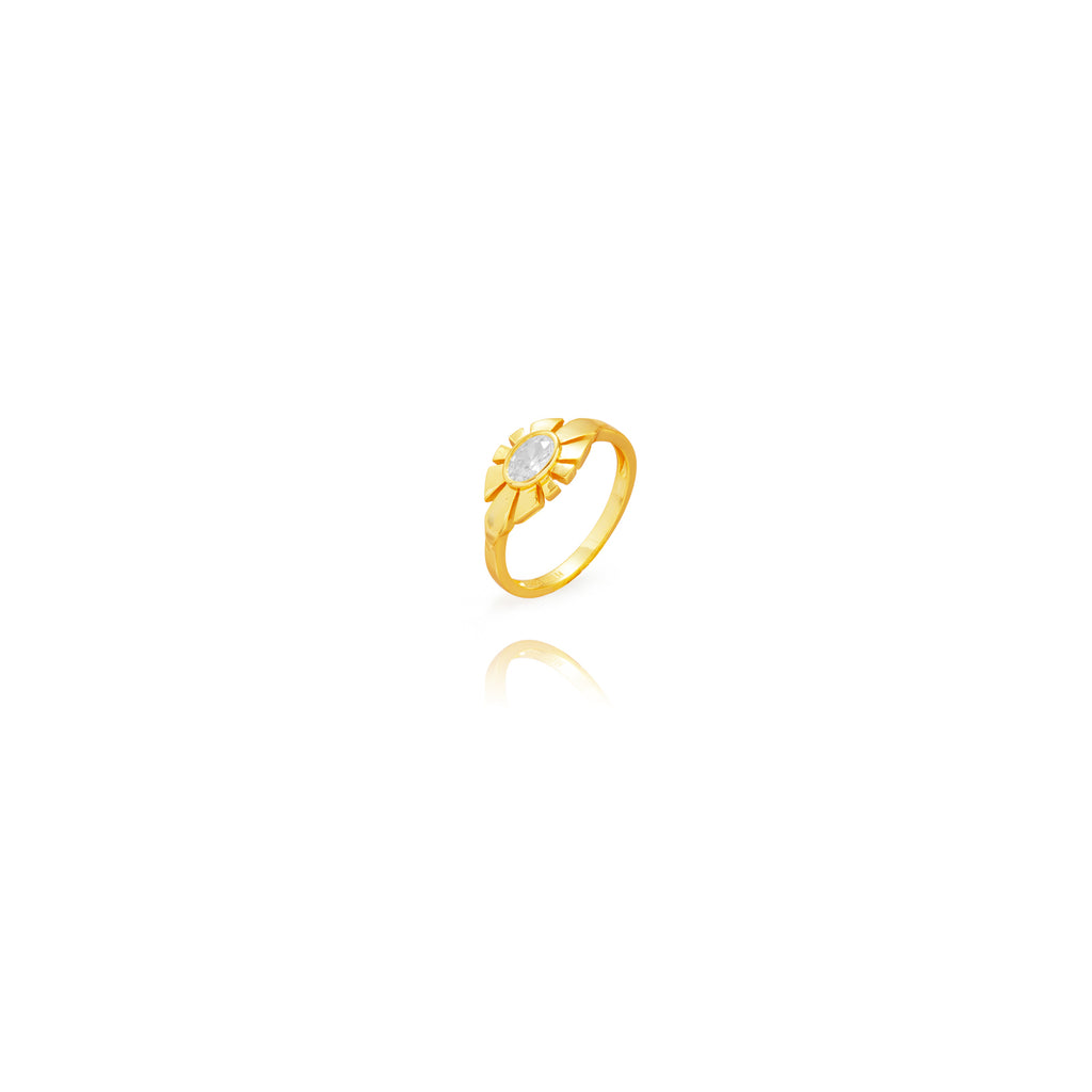 Silver Zirconia Flower Ring - Gold Plated
