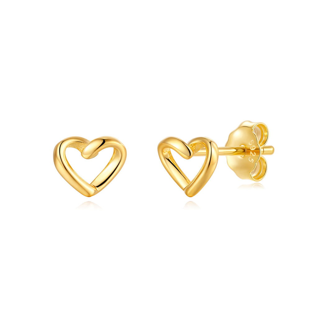 Gold plated SMOOTH SILVER EARRINGS - THREADED HEART
