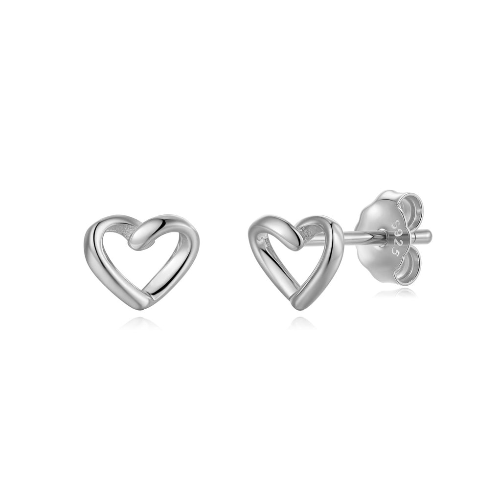 SMOOTH SILVER EARRINGS - THREADED HEART