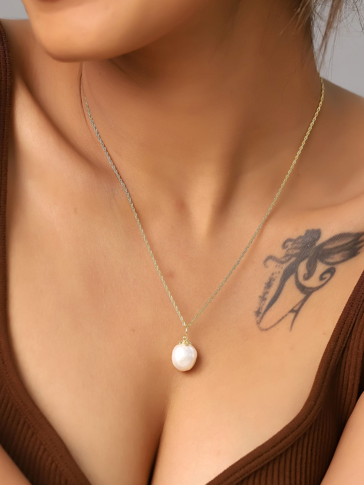 Mineral Necklace - Baroque Cultured Pearl 13 - 15 mm
