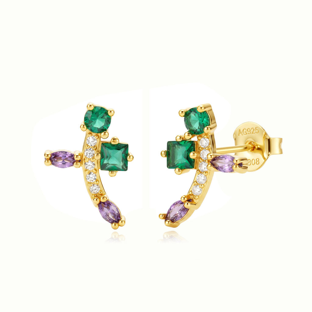 Multi Zirconia Gold plated Earrings – Cross