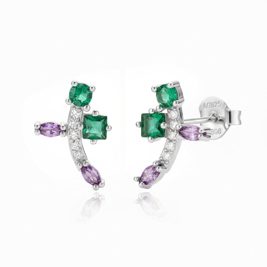 Multi Zirconia Silver Earrings – Cross