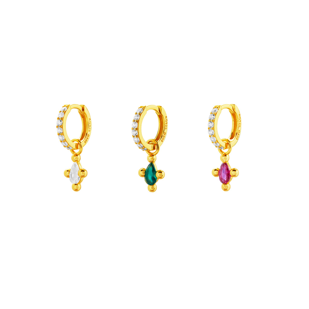 Hoop Earrings - Teardrop Zirconia Green