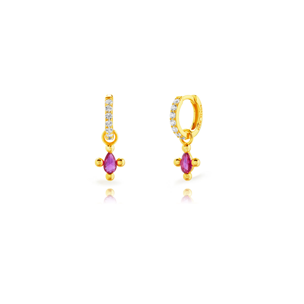 Hoop Earrings - Teardrop Zirconia Red zircone