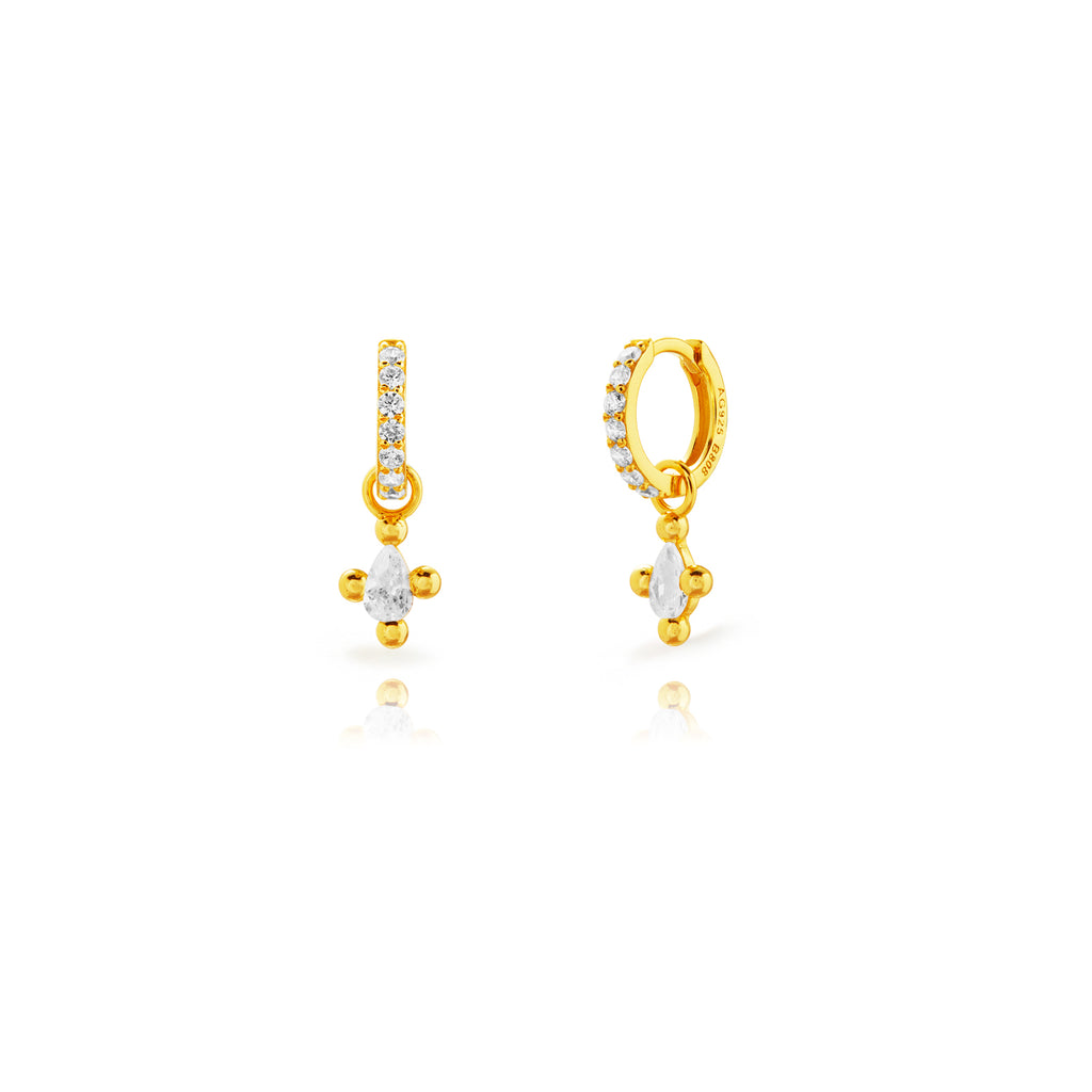 Hoop Earrings - Teardrop Zirconia -White zircone