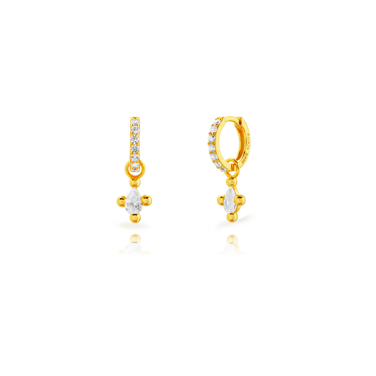 Hoop Earrings - Teardrop Zirconia -White zircone