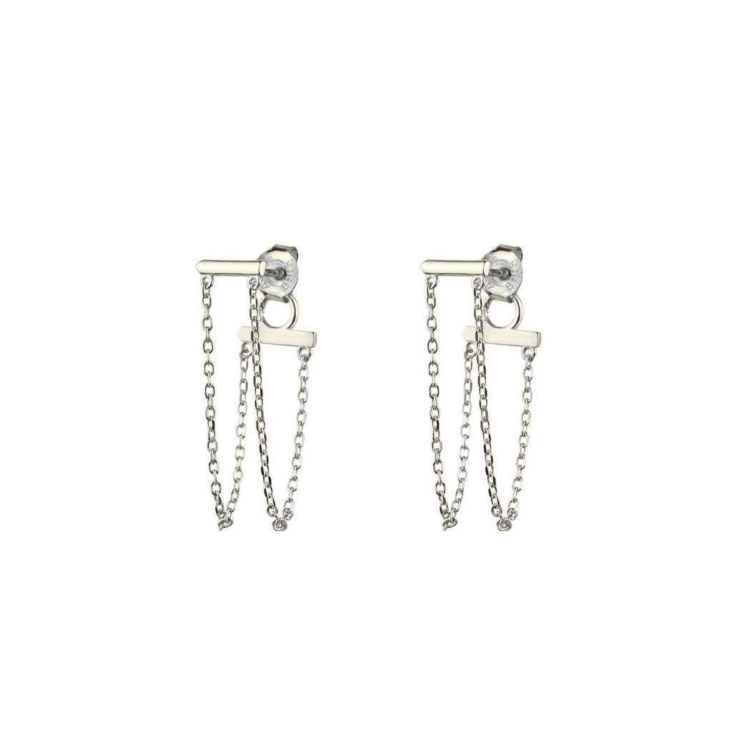 Bar with chain earrings - 27 mm - Rhodium Silver