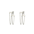 Bar with chain earrings - 27 mm - Rhodium Silver