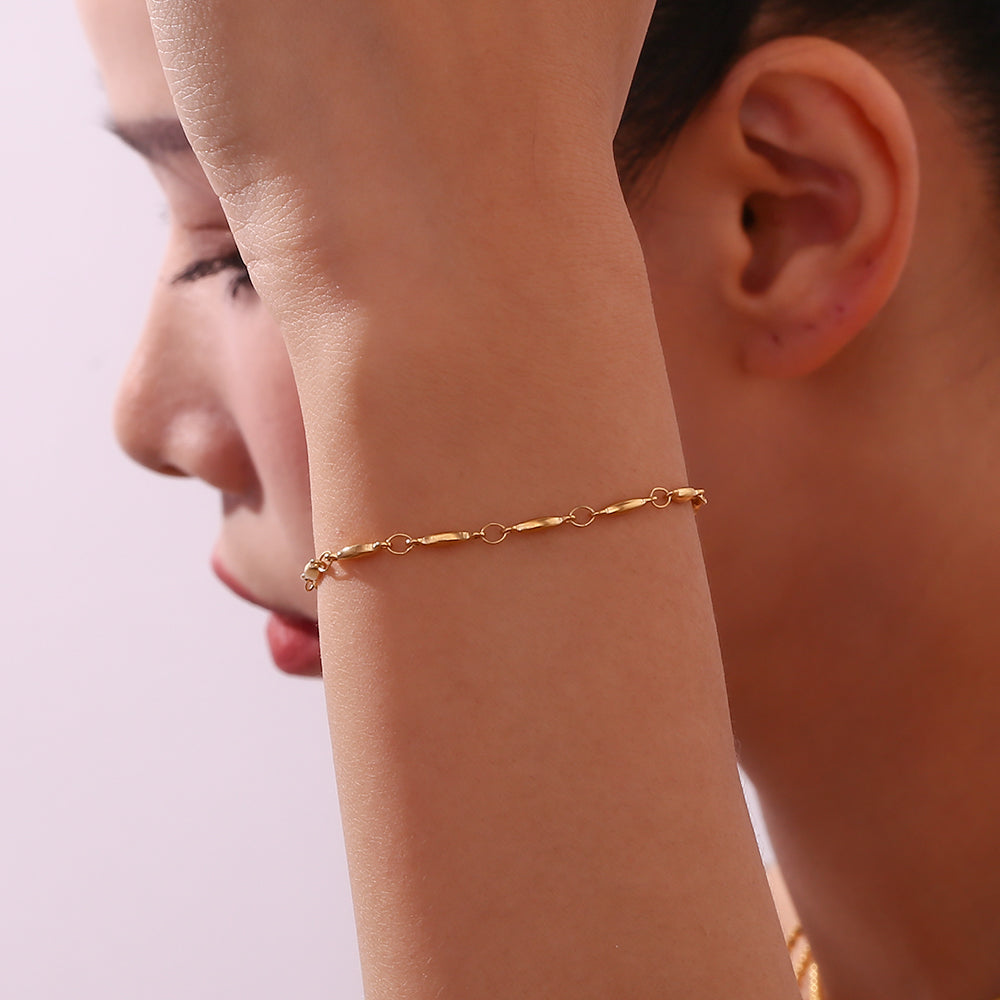 Bracelet - Steel Oval - 20 cm - Gold color - Silver color