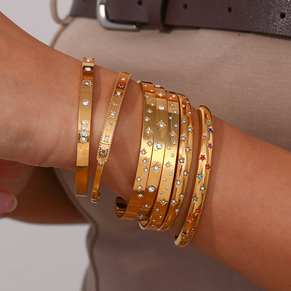 Steel Bracelet - Sun Bangle 62 mm - Zirconia - Sun