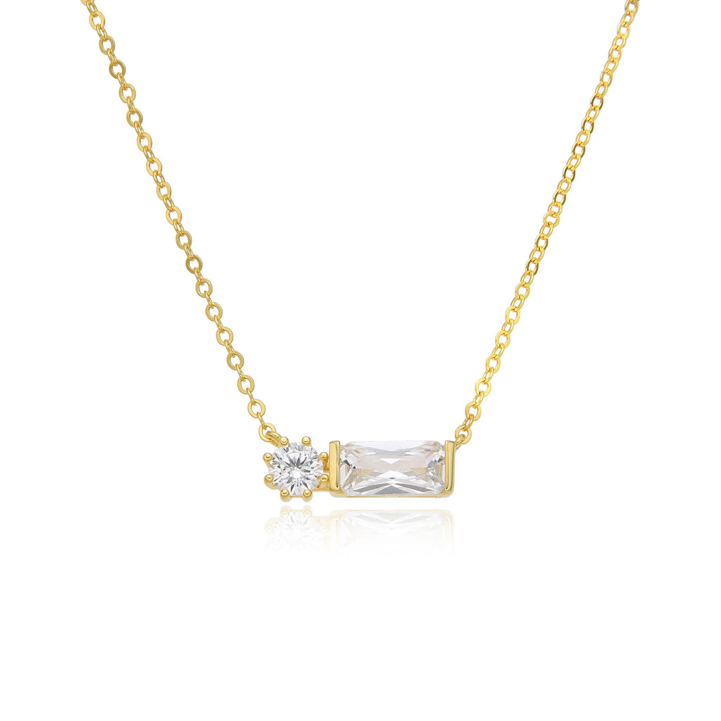 Cubic Zirconia Necklace - Rectangle and Circle - SIlver Gold Plated