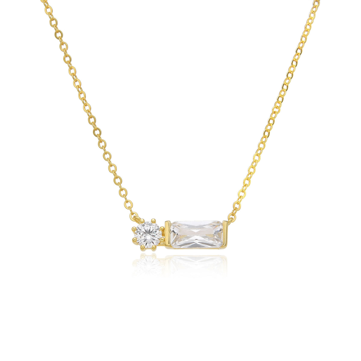 Cubic Zirconia Necklace - Rectangle and Circle - SIlver Gold Plated
