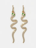 Earrings - Green Zirconia - Snake - 56 mm