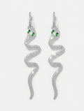 Earrings - Green Zirconia - Snake - 56 mm Silver